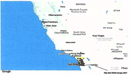 Map of California coastline and major cities